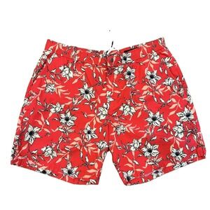 Rag & Bone Chino Shorts Mens XL Red Floral Cotton Drawstring Beach Tropical